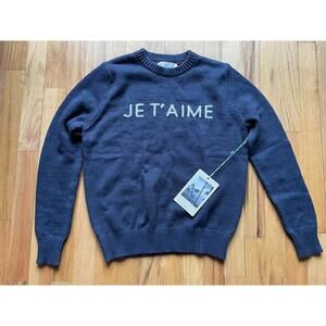 NWT TROVATA Je T'Aime XS Cotton Sweater Blue/Gray Birds of Paradis